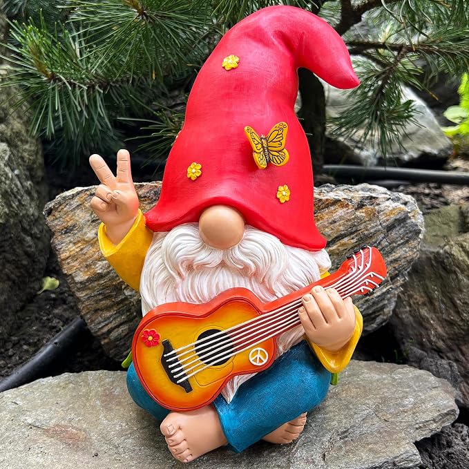 Mood Lab Garden Gnome 9.25 Inch Tall - Funny Hippie Gnome Figurine - Lawn Statue for Outdoor or House Decor