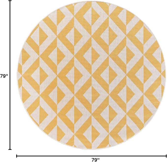 Unique Loom Outdoor Collection Area Rug - Napa (6' 7' Round, Yellow/ Ivory)