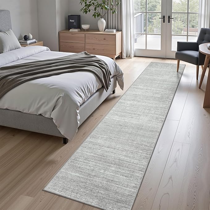 Valenrug 2x10 Runner Rug Non Slip, Washable Rug Runners for Hallways, Grey | Soft Low Pile, Thin & Lighweight Carpet, Folable Stain Resistant Modern Indoor 10ft Floor Mat for Living Room,Bedroom,Kitchen