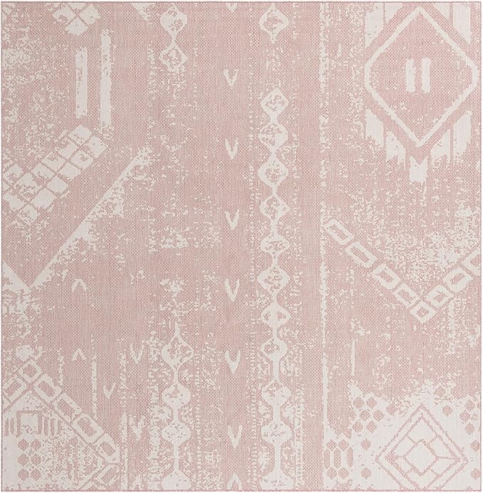 Unique Loom Outdoor Bohemian Collection Area Rug - Anthro (10' 8" Square Pink/Ivory)