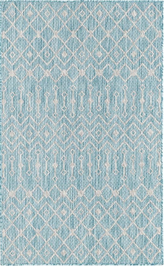 Unique Loom Outdoor Trellis Collection Area Rug - Tribal Trellis (3' 3" x 5' 3" Rectangle, Aqua/ Ivory)