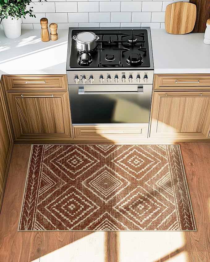 2'x4' Washable Area Rug for Living Room Bedroom Yellowbrown | Soft Western No Slip Low Pile Print Foldable Indoor for Kitchen Dining Room