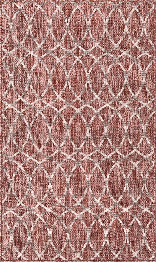 Unique Loom Outdoor Trellis Collection Area Rug - Gitter (3' 1" x 5' 3" Rectangle, Rust Red/ Ivory)