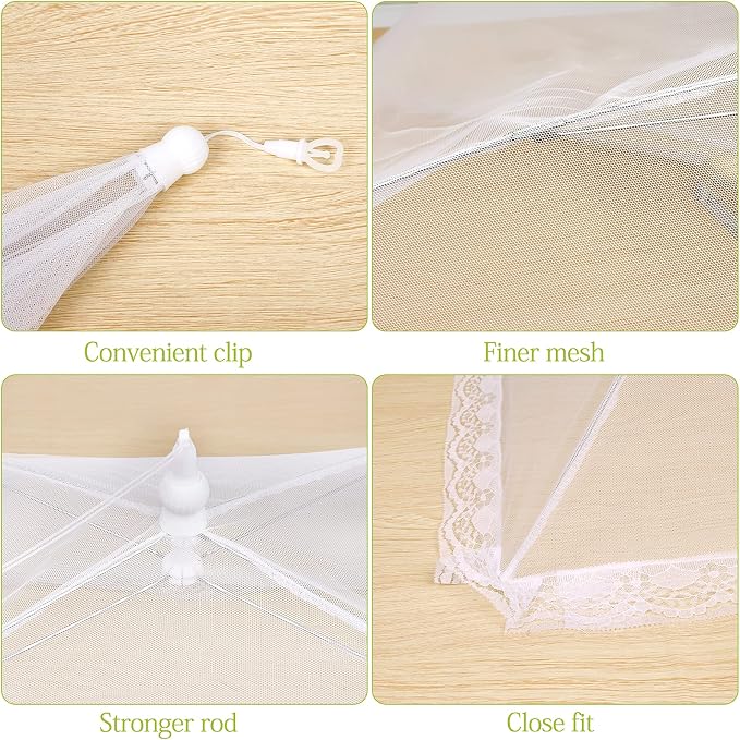 Food Cover Food Tent Set, 2 Extra Large 40"X24" and 6 Standard 17"X17" Mesh Food Covers for Outside, 8 Pack Collapsible, Reusable Pop-Up Umbrella Food Nets for Picnics, Outdoor Camping, Parties, BBQ