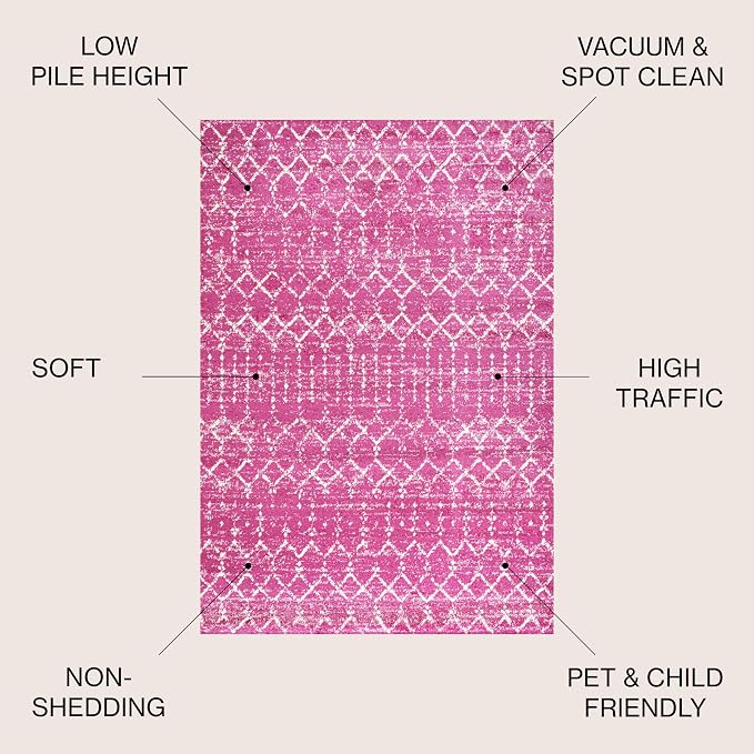 JONATHAN Y Boho Vintage Diamond Fuchsia/Ivory Indoor Area Rug 5X8 ft, Moroccan Hype for Living Room, Bedroom, Kitchen, Office, Easy-Cleaning, High Traffic, Pet-Friendly, Non-Shedding (MOH101G-5)