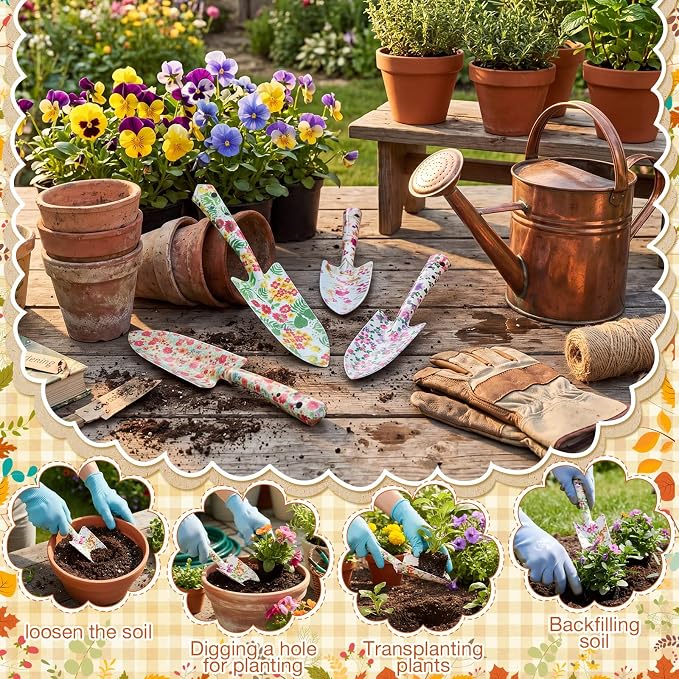 24 Pcs Floral Garden Shovels Bulk Gardening Gift for Women Heavy Duty Metal Garden Tools Floral Hand Shovel Planting for Summer Employees Birthday Thank You Gifts (Multiple Flowers)