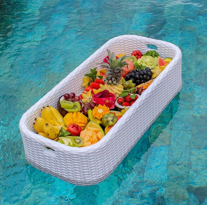 Floating Pool Tray Floating Serving Tray Table & Bar - Swimming Pool Floats for Adults, Spas, & Pool Parties - Floating Tray for Pool Serving Drinks, Floating Brunch, Food on the Water - White