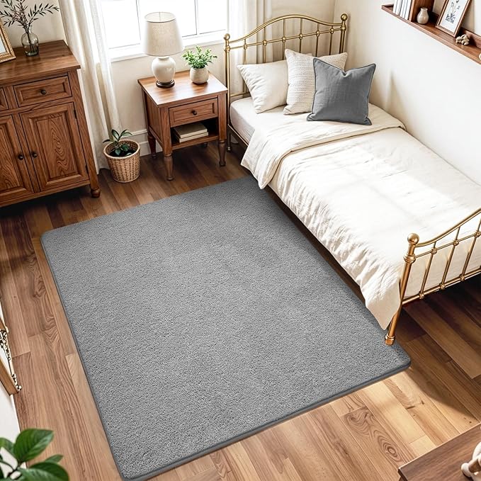 Keeko 4x4 Square Area Rugs for Living Room Bedroom,Soft Washable Carpet | Modern Indoor Memory Foam Entryway Rug Low Pile Minimalist Non Slip Rug for Kids Nursery Dorm Room Home Decor Grey