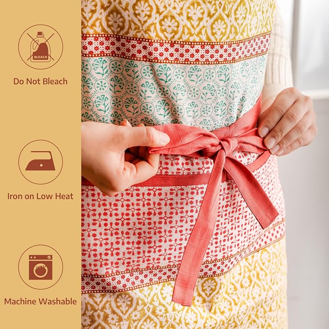 Maison d' Hermine Aprons for women with Pocket 100% Cotton (27.50"x31.50") | Adjustable Neck Strap & long ties Apron Men Chef Wedding Cooking Gardening Server Maid