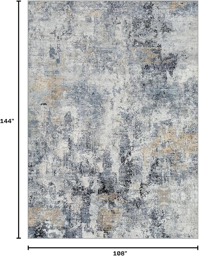 9x12 Area Rug Washable Abstract Rugs for Living Room Blue/Brown | for Bedroom, Dining Room, Office, Nursery, Soft Neutral, Low Pile Non-Slip, Kid Pet Friendly, Large Indoor Carpet, Home Decor