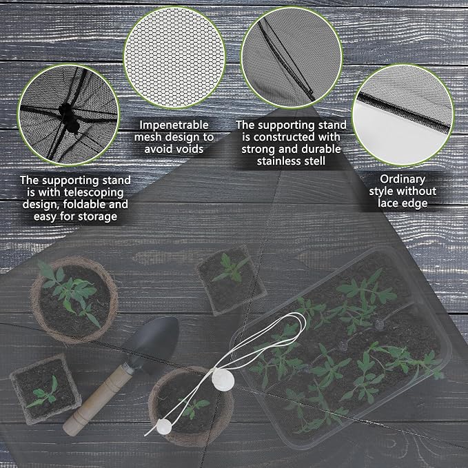 Sawysine 4 Pack Mesh Plant Cover Reusable Screen Cloche Dome Plant Protector Tent Collapsible Umbrella for Outdoor Garden Greenhouse Vegetable Flowers Strawberry from Animals (17 x 17 Inch,Black)