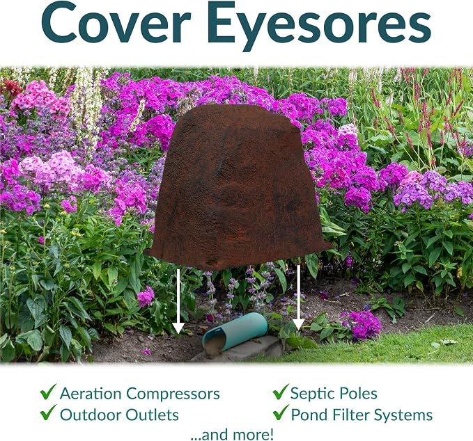 Sunnydaze 11” H Small Faux Landscape Rock Cover - Lightweight Polyresin Fake Rock Well Pump Cover for Outside – Realistic Natural Texture – Brown
