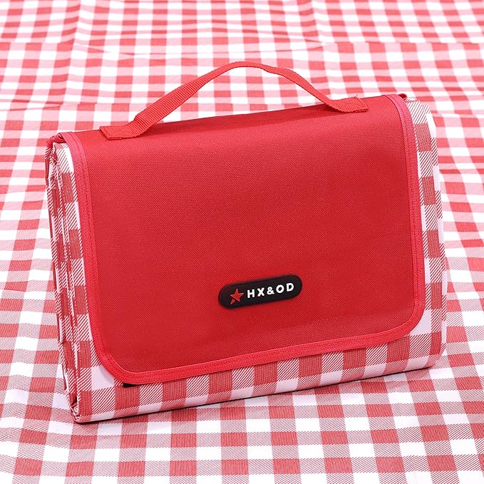 HX&OD Outdoor Picnic Blanket 80"X80" Picnic Mat Extra Large Camping Blanket Beach Blanket Foldable Waterproof Sand Mat Hiking Travel Family Concerts(Red)