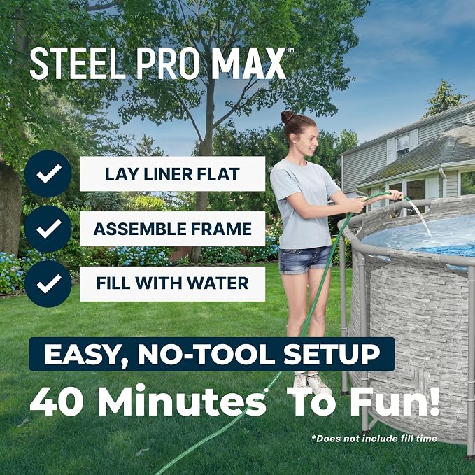 Bestway Steel Pro MAX Splashview 14’ x 8'2" x 39.5” Above Ground Pool, Oval Metal Frame Outdoor Swimming Pool Set with Filter Pump, Ladder, and Cover