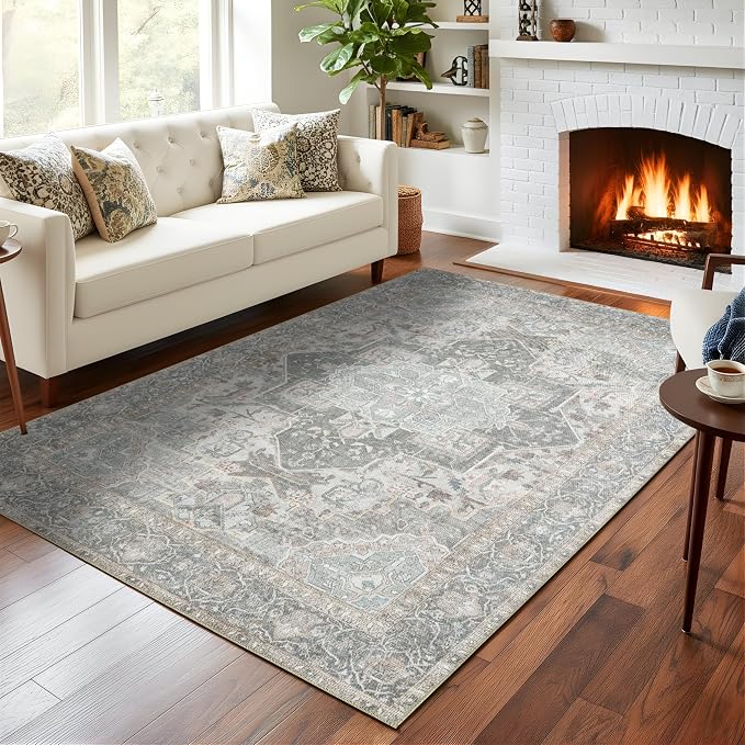 Sacred Artisans Vintage 5x7 Area Rug for Living Room, Dining Room and Office | Washable, Non Slip, Pet Friendly and Low Pile (Sierra, 5' x 7')