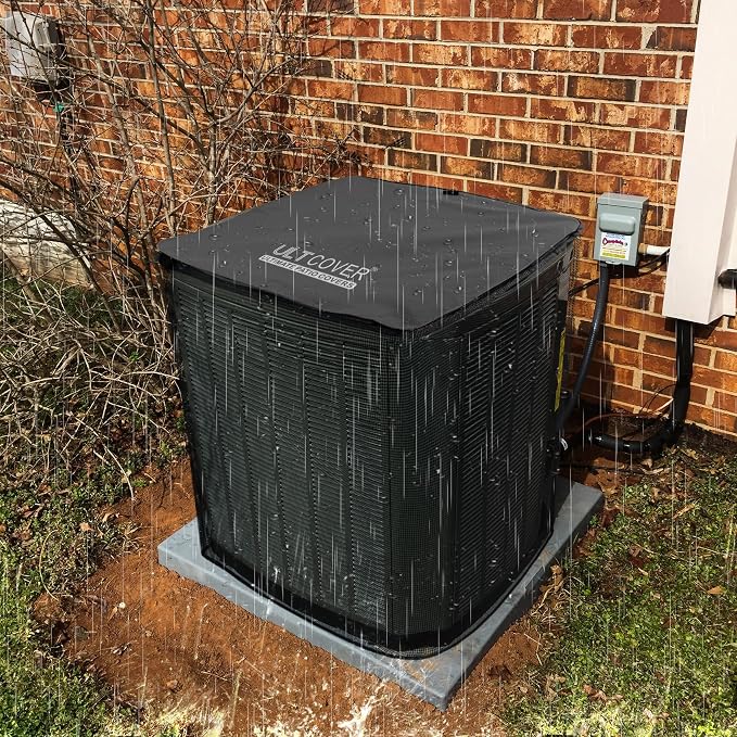 ULTCOVER 2 in 1 Full Mesh with Waterproof Fabric Top Air Conditioner Defender Cover 34W x 34D x 32H inch for Outside AC Units All Seasons Use, Black