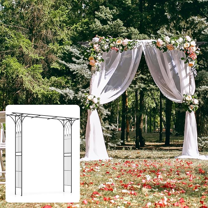 Happygrill 81” Garden Arbor, Metal Arch Archway for Climbing Plants, Outdoor Heavy-Duty Arch Trellis for Wedding Ceremony Party Backyard
