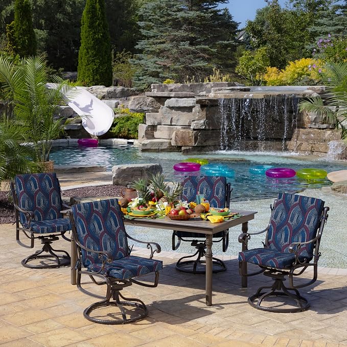 Arden Patio Dining Outdoor Chair Cushions, 20x44, Rain-Proof Seat Pad, Fade-Resistant Outdoor Cushion Sapphire Liberty Mosaic