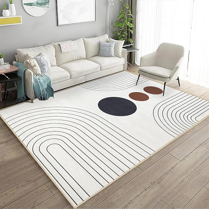 Boho Rug 4x6 Modern Geometric Minimalist Abstract Area Rug for Living Room Ivory Cream Mid Century Modern Contemporary Machine Washable Non-Slip Printed Low-Pile Carpet Dining Room Bedroom Office
