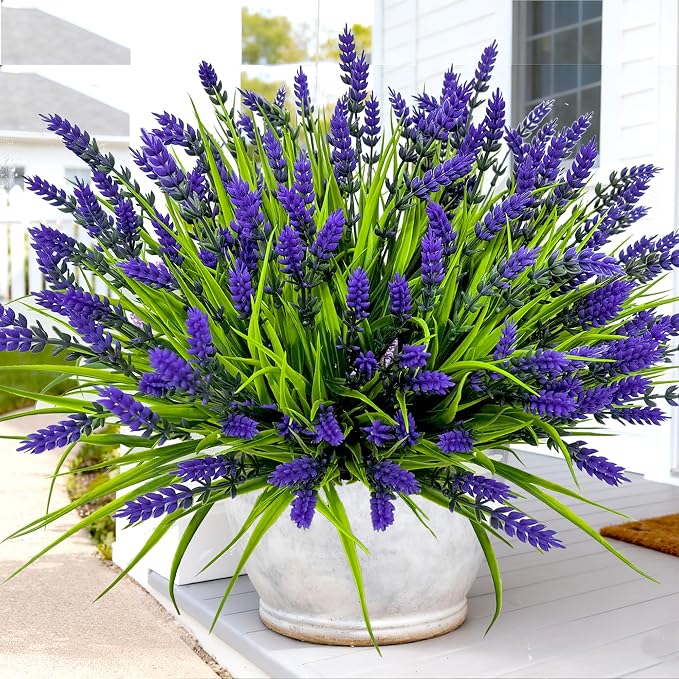TSTWETO Artificial Plants Outdoor, 22 Bundles Fake Flowers UV Resistant Outdoor Artificial Lavender Flowers, Plastic Faux Plants for Porch Garden Planter Yard Window Box