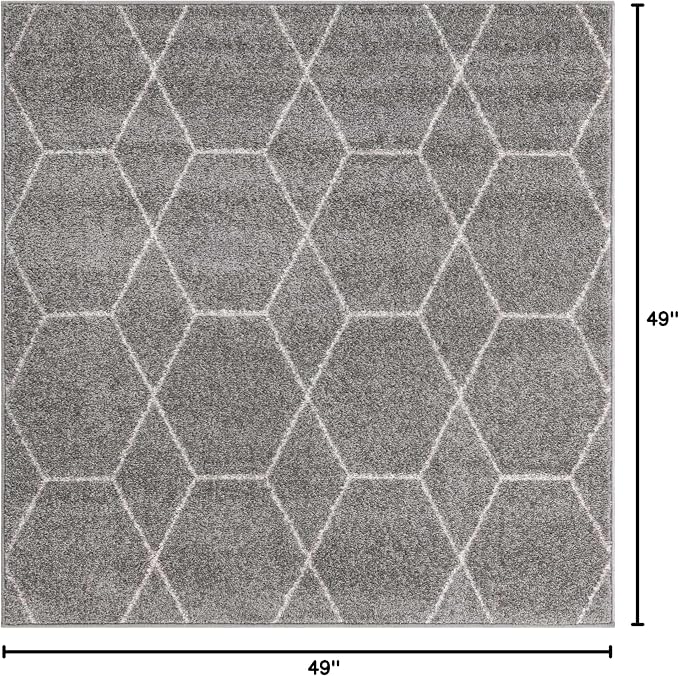Unique Loom Trellis Frieze Collection Area Rug - Geometric (4' 1" Square, Light Gray/ Ivory)