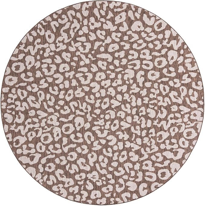 Unique Loom Outdoor Safari Collection Area Rug - Leopard (10' Round, Brown/ Light Brown)