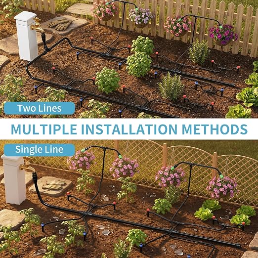 LP 240FT Drip Irrigation System Kit, Garden Watering Misting System - 40FT 1/2" Main Tube & 200FT 1/4" Distribution Tubing - Adjustable Nozzles & Sprinklers for Garden Greenhouse, Lawn, Potted Plants