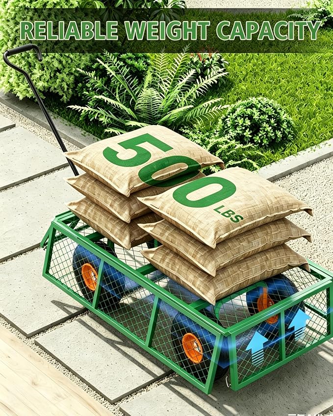 GarveeLife Heavy Duty Steel Garden Cart 500 LBS Capacity 3 in 1 Pullable Garden Wagon with 10 in Wheels for Gardening Soil, Tools, and Plant Transport
