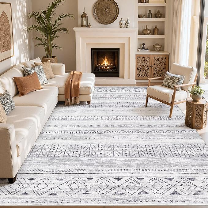 cotiled Boho 5x8 Area Rugs for Living Room: Soft Moroccan Washable Rug | Solve Modern Neutral Trendy Home Decor - Stain Resistan Indoor Carpet for Bedroom Dining Room Dark Grey