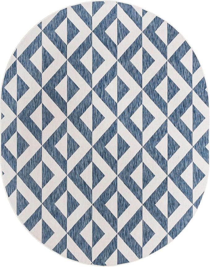 Unique Loom Jill Zarin Outdoor Collection Area Rug - Napa (7' 10'' x 10' Oval, Blue/ Ivory)