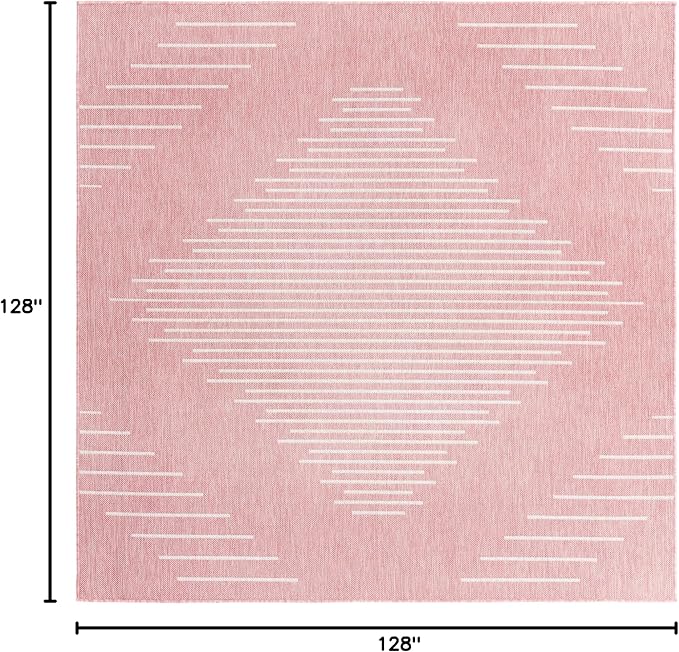 Unique Loom Outdoor Modern Collection Area Rug - Tambor (10' 8" Square Pink/Ivory)