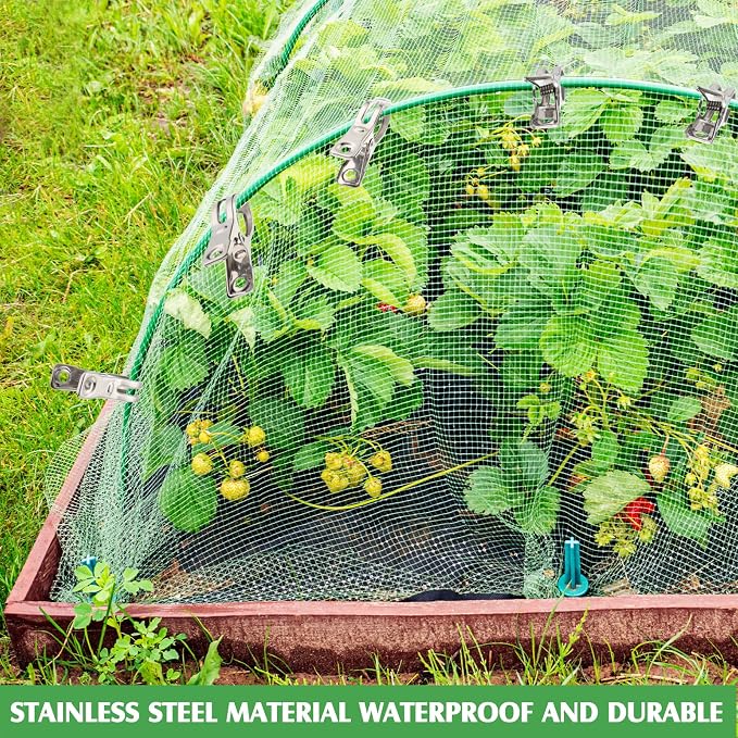 200 Pcs Garden Clips 2 Inch Stainless Steel Small Greenhouse Clamps for Netting Shade Cloth Clips Bulk Plant Metal Spring Clamps Grip for Garden Hoops PVC Plant Cover