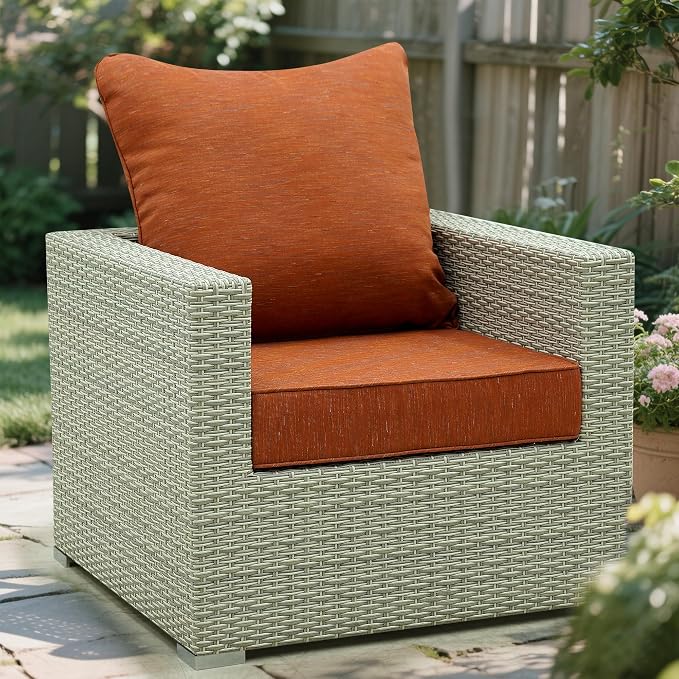 Deep Seat Patio Cushions Set 24 x 24 Inch,Olefin Fabric Outdoor Seat Cushion,Patio Furniture Cushions with Removable Cover,Rain-Proof and Fade Resistant Deep Seat Bottom & Back Cushion,1set