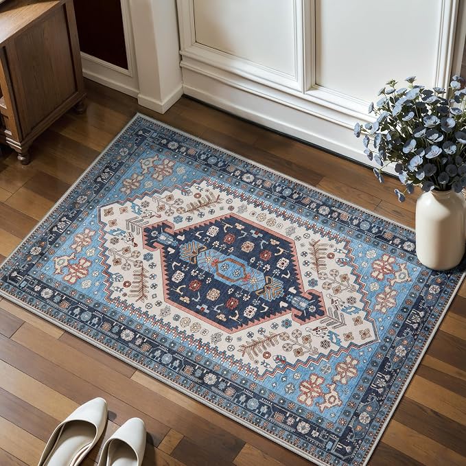 Ciicool 2x3ft Small Area Rug,Washable Boho Thin Mat for Entryway Kitchen | Oriental Non-Slip Low-Pile Indoor Carpet Soft Entry Rugs for Entrance Bedroom Kitchen Bathroom Foyer Decor