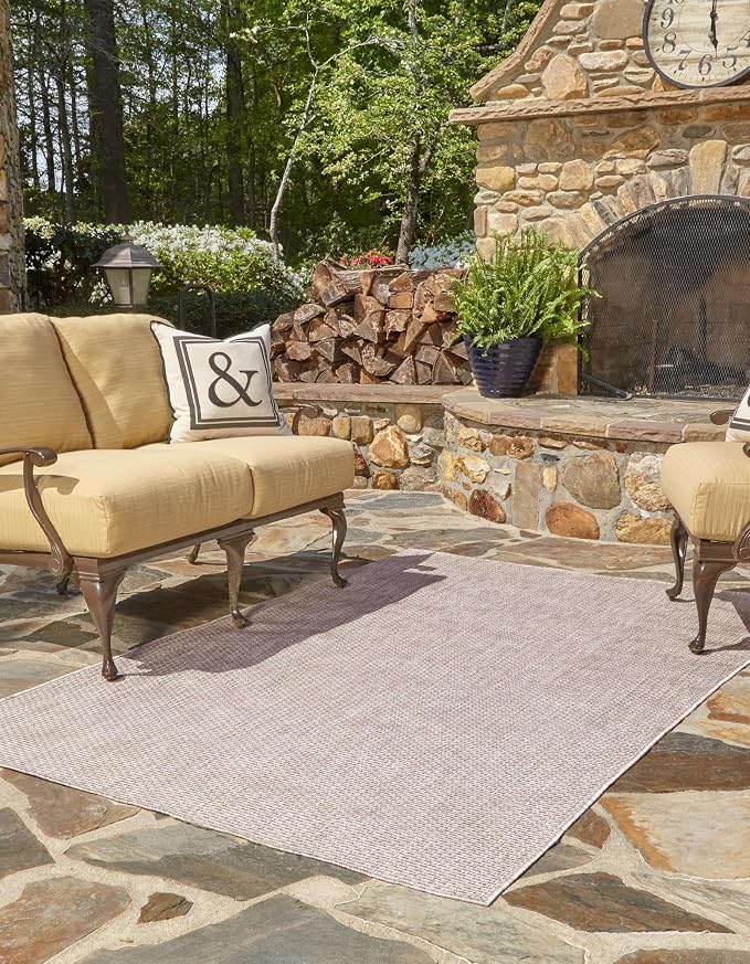 Unique Loom Outdoor Solid Collection Area Rug (10' x 13' 1" Rectangle Beige/Ivory)