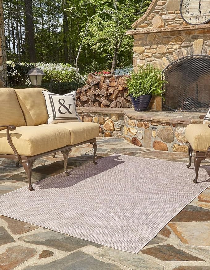 Unique Loom Outdoor Solid Collection Area Rug (3' 3" x 5' 3" Rectangle Beige/Ivory)