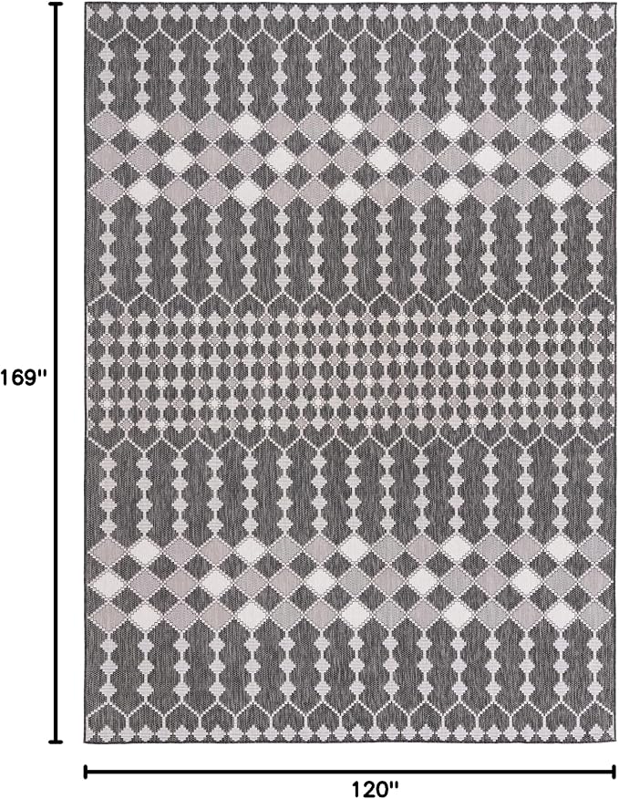 Unique Loom Outdoor Trellis Collection Area Rug - Traliccio (10' x 14' 1" Rectangle, Charcoal/ Ivory)