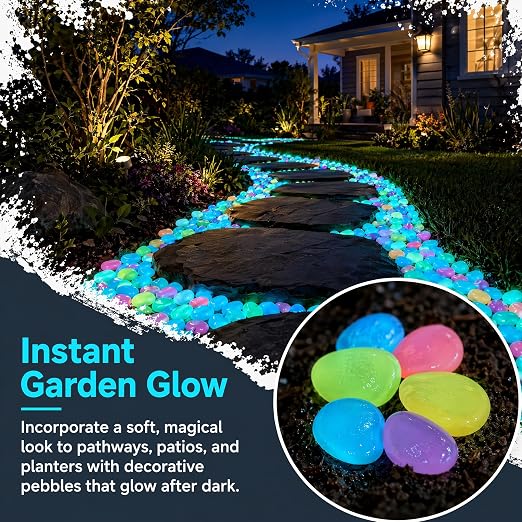 Glow in the Dark Rocks Outdoors, Decorative Night Guide Pebbles for Landscaping & Garden Pathway, Colored Glow Stonesfor Fish Tank, Aquarium Decor & Planters, Luminous Stones for Vases (800, Orange)