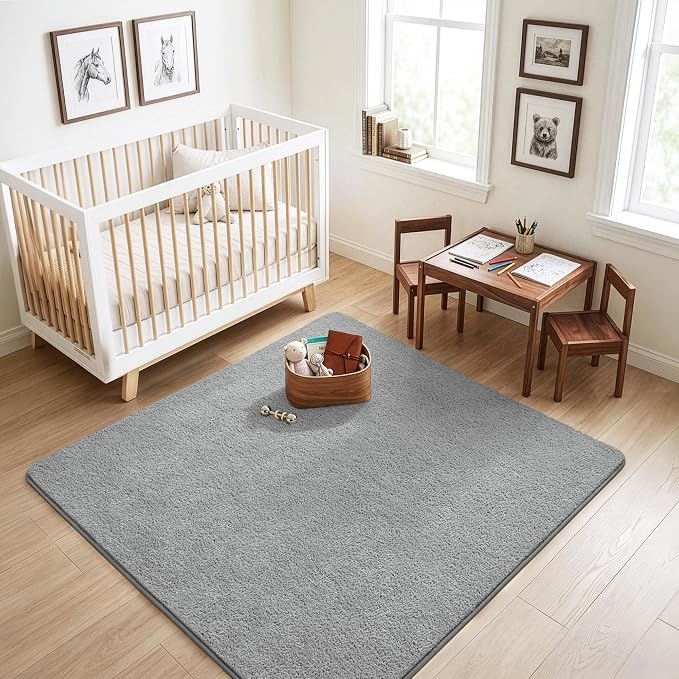 Keeko 4x4 Square Area Rugs for Living Room Bedroom,Soft Washable Carpet | Modern Indoor Memory Foam Entryway Rug Low Pile Minimalist Non Slip Rug for Kids Nursery Dorm Room Home Decor Grey