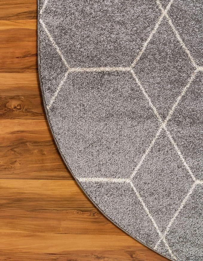 Unique Loom Trellis Frieze Collection Area Rug - Geometric (7' 10" x 10' Oval, Light Gray/ Ivory)
