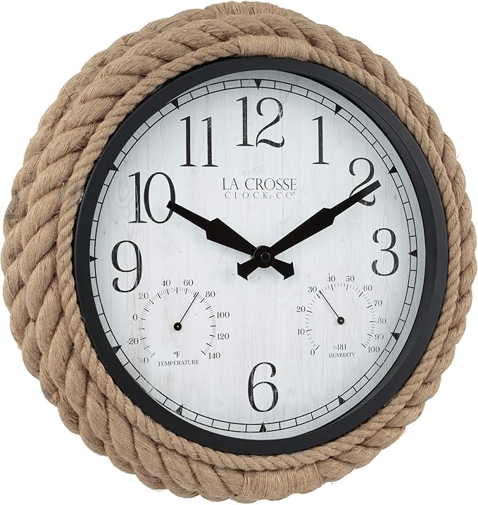 La Crosse Clock 433-3836 14-inch Rowan Indoor/Outdoor Rope Analog Quartz Wall Clock