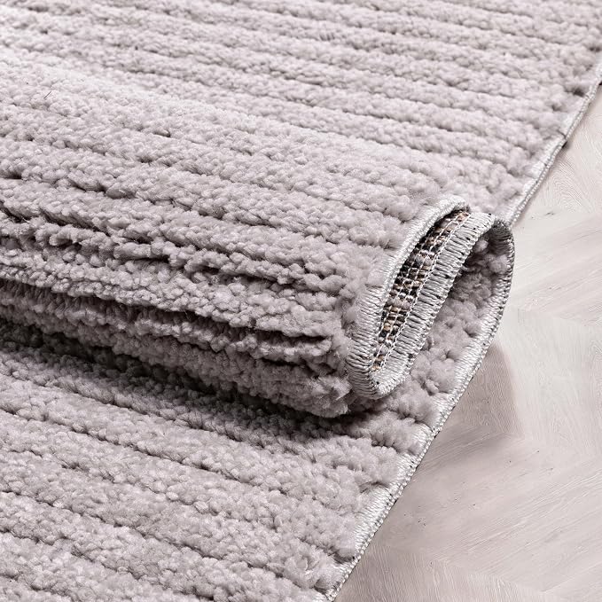 Well Woven Allie Grey Stripes Geometric Area Rug 4x6 (3'11" x 5'3") - Soft High-Low Texture for Living Room, Bedroom & Office