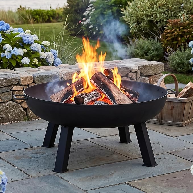 Sunnydaze Cast Iron Heavy Duty Fire Pit for Outside - Wood Burning Outdoor Fire Pit Bowl with Handles for Patio, Backyard, Camping - 34" - Black