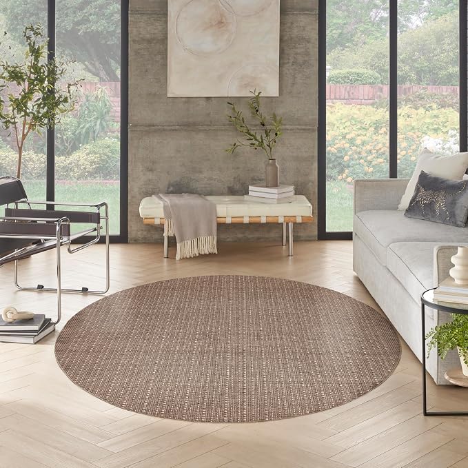 Nourison Home Tulum Brown 8' x Round Area Rug - Easy Clean, Non Shedding, Bed Room, Living Room, Dining Room, Kitchen (8' x Round)