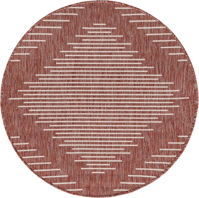 Unique Loom Outdoor Modern Collection Area Rug - Tambor (3' 3" Round, Rust Red/ Ivory)