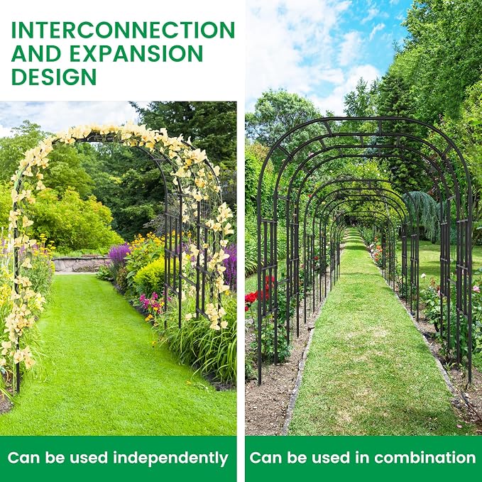 DoCred Garden Arch Trellis, 87in H x 118in L Large Garden Arch Arbor Trellis for Climbing Plants Outdoor Plant Support for Cucumber Grape Vine,Tall Metal Gardens Archway for Lawn Party Ceremony