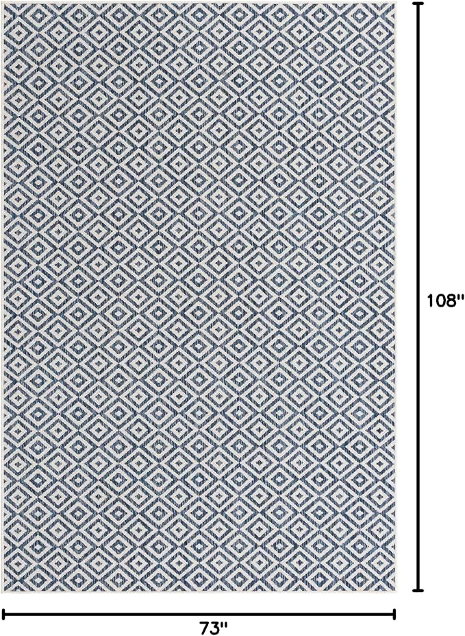Unique Loom Outdoor Collection Area Rug - Costa Rica (6' 1" x 9' Rectangle, Blue/ Ivory)