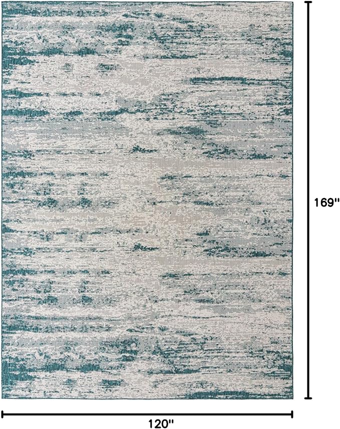 Unique Loom Outdoor Modern Collection Area Rug - Cartago (10' x 14' 1" Rectangle, Teal/ Ivory)
