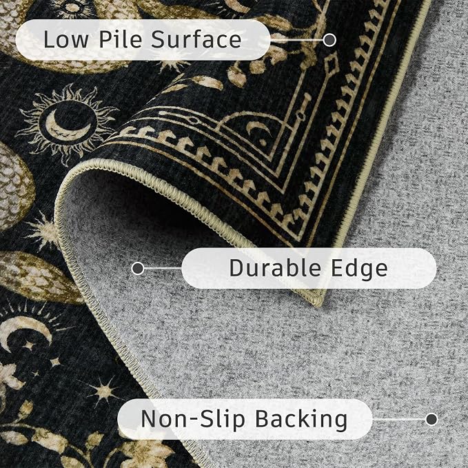 DCX 10x13 Washable Snake Rug for Living Room, Non Slip Low Pile Rug, Black | Rugs for living rooms, bedroom, dining room, office, soft, gothic rug, sain resistant indoor carpet, home decor