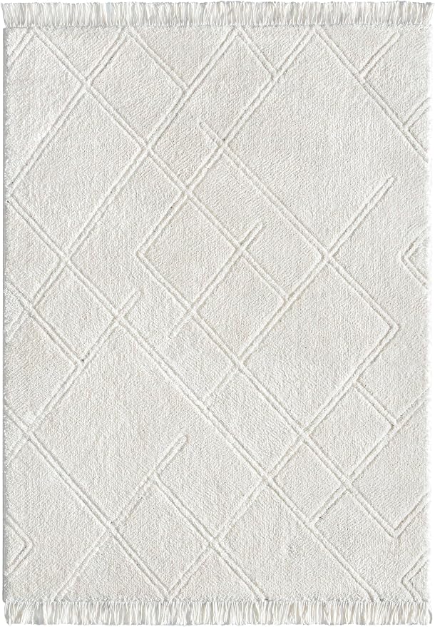 Well Woven Allie Ivory Cream Angles Geometric Area Rug 5x7 (5'3" x 7'3") - Soft High-Low Texture for Living Room, Bedroom & Hallway